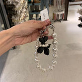 Dongdaemun Baket Dog Pearl Short Phone Chain - Cute Bubble Dog Design, Black, No Fixed Nails